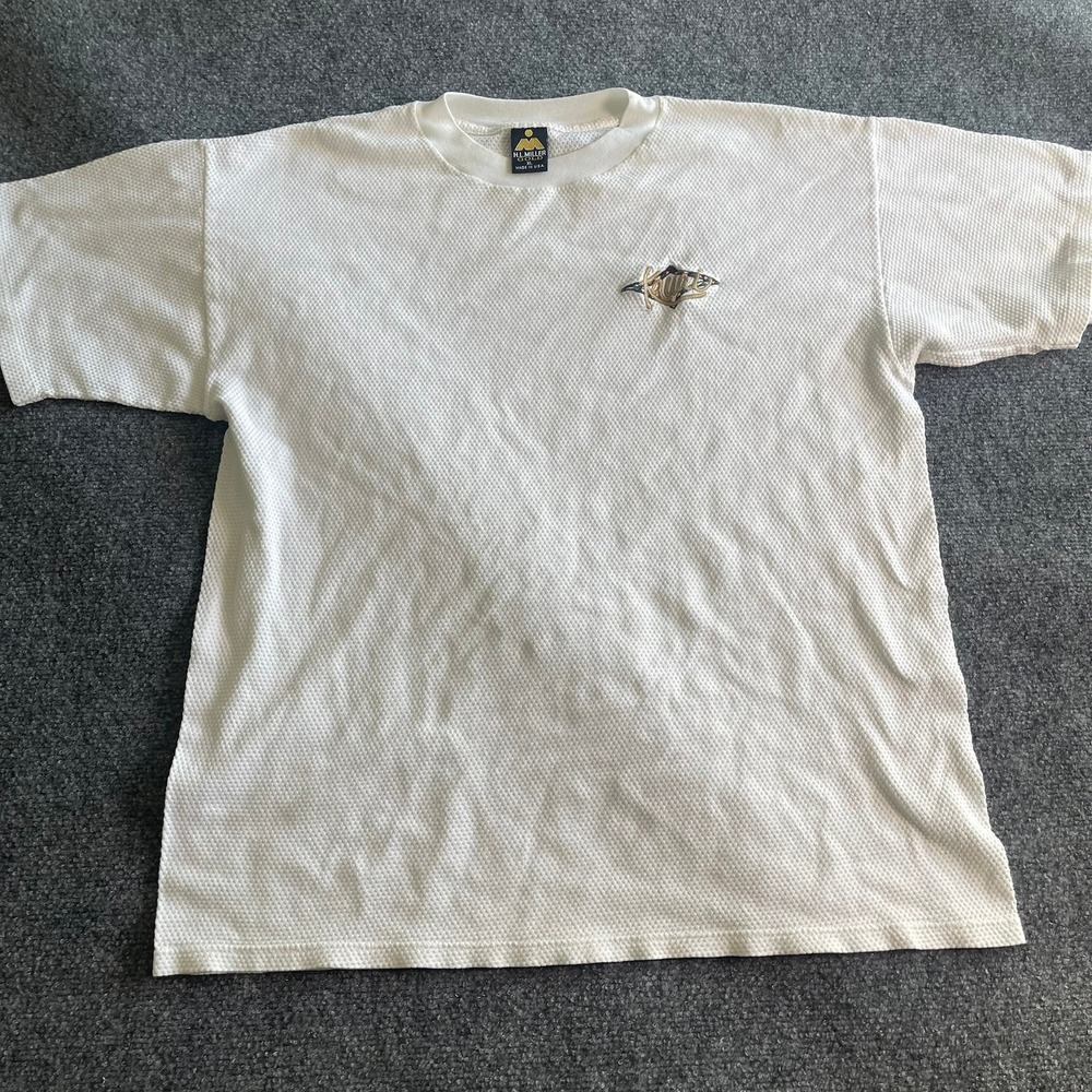 HL‎ Miller Gold White Waffle Knit Kauai Embroidered T-Shirt Mens XL Made in USA